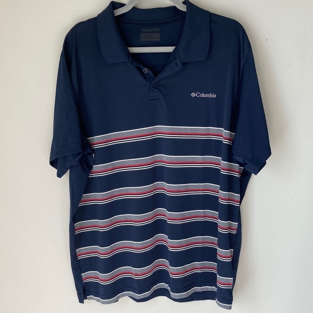 Columbia Omni-Wick Polo Shirt Navy Striped Men's Size XL